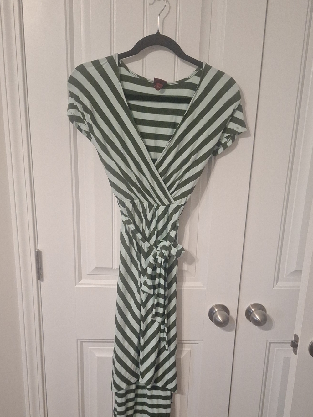 Merona Green and White Striped Wrap Maxi Dress